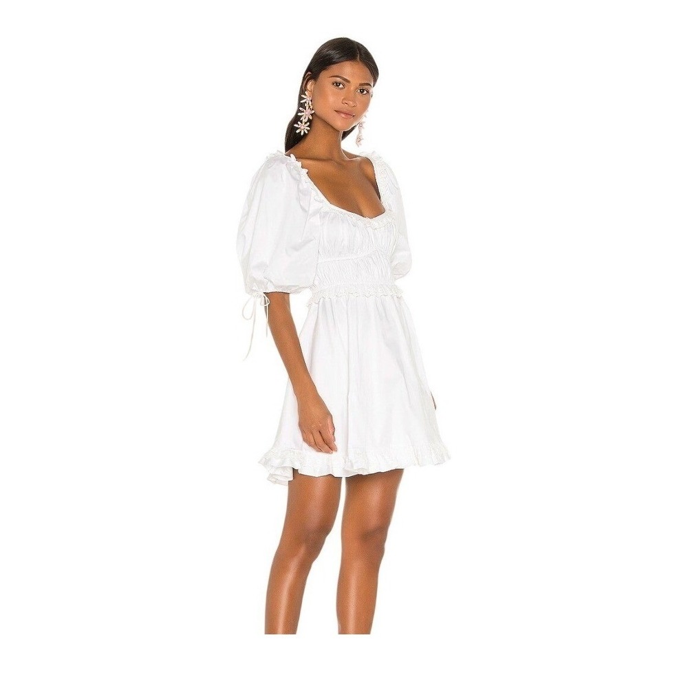 For Love & Lemons Jackson Mini Dress White Cotton Knit Short Sleeve S